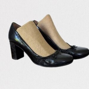 ANYI LU Patent Leather Snakeskin Heel Pumps Black Women's Heels Shoes 38